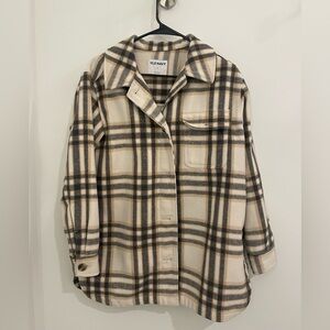 Old Navy Women's Utility Jacket - Cream and Brown Plaid